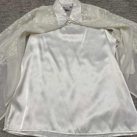 VTG Jordan Shirt Womens M Sheer Embroidered Floral Button Blouse Secretary 90s - Picture 7 of 16